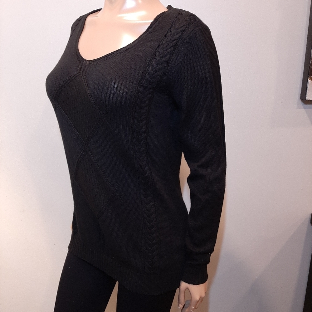 Haggar Cable Knit Scoop Neck Fitted Tunic Sweater Womens Size Small Black - Picture 4 of 10
